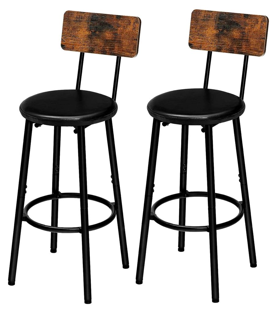 Barhocker 2er-Set mit Rückenlehne, Barstühle mit Kunstlederpolsterung, Küchenstühle mit Fußstütze, für Küche, Wohnzimmer, Bar, einfache Mon...