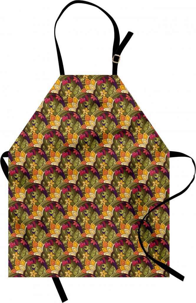 ABAKUHAUS Ethnisch Kochschürze, Böhmische Art bunten Bouquet Herb Sommer inspiriert orientalische Artwork, Farbfest Höhenverstellbar Waschbar Kl...