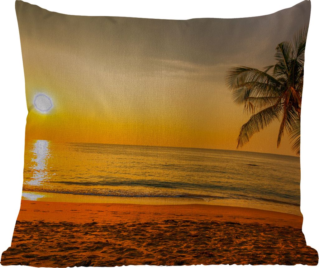 MuchoWow Outdoor Kissen - Palme - Strand - Sonnenuntergang - Meer - 40x40 cm - Wetterfest - Lounge Kissen - Kopfkissen - Interieur - Polster mit ...