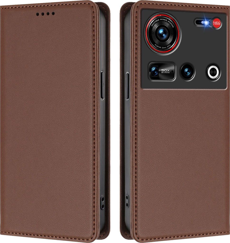 Handyhülle für ZTE Nubia Z70 Ultra/Z70S Ultra, Kunstleder Klapphülle Stoßfeste Magnetische Hülle mit Ständer Braun