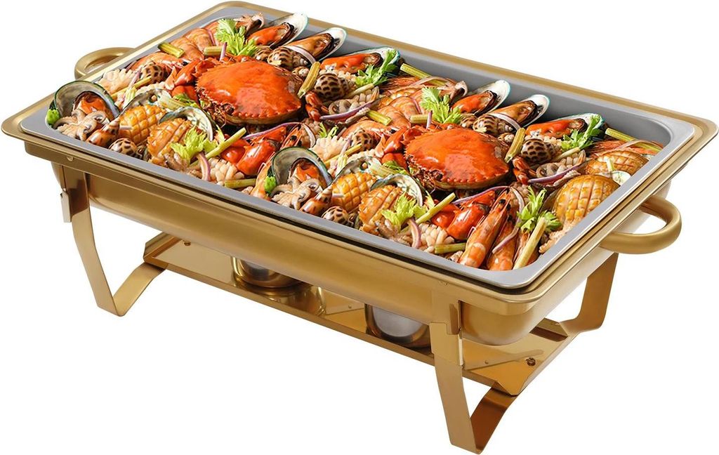 Buffetwärmer - Chafing-Dish Set - 4 Stück - 11 L Pro Behälter - Edelstahl - 53,5×33,5×6,5 cm - Mit 4 Zangen - Gelb