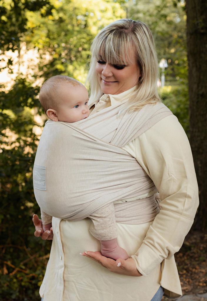 manduca Sling - Babytragetuch - Elastische Babytrage für Neugeborene von der Geburt bis zu 15 kg - Baumwolle - GOTS ,Powder