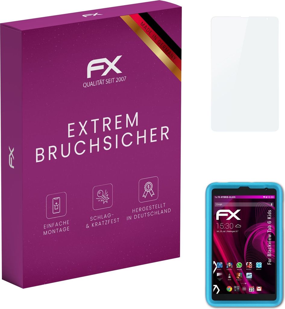 atFoliX FX-Hybrid-Glass Displayfolie kompatibel mit Blackview Tab 6 Kids Glasfolie