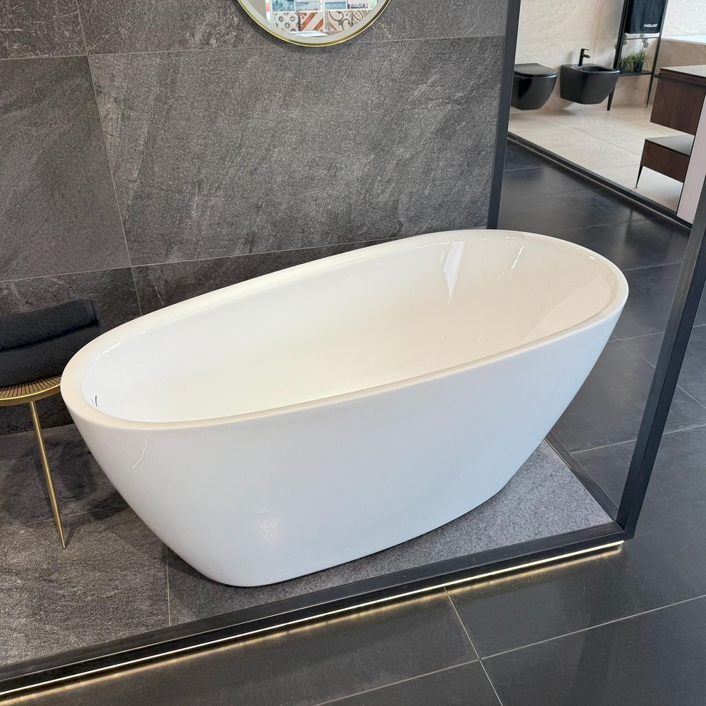 ECOLAM freistehende Badewanne 160x75 cm Olia moderne Standbadewanne Acrylwanne ClickClack weiß TOP Qualiät