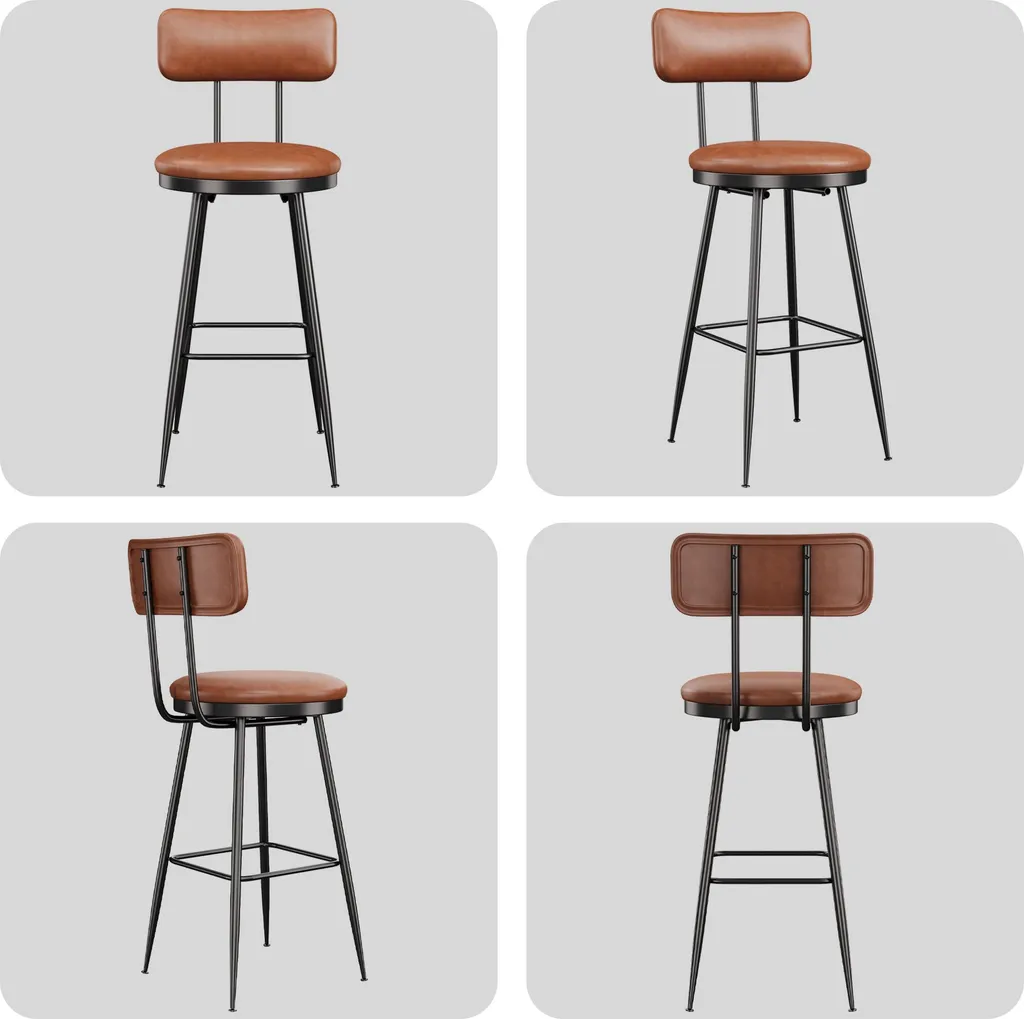 Set di 2 sgabelli da bar in Finto cuoio marrone, sedie comode e moderne con struttura in metallo, per la cucina, la sala da pranzo o il bancone