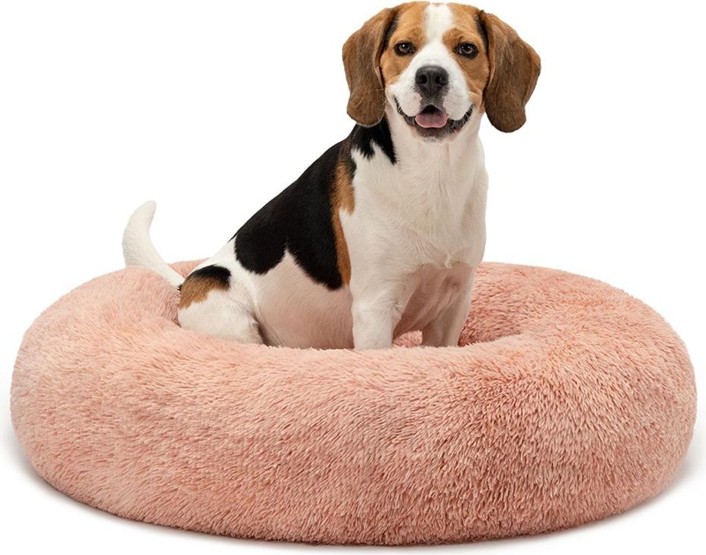 lionto Donut Hundebett, rundes Hundesofa mit Plüschbezug & Anti-Rutsch-Noppen, weich & gemütlich, 80 cm Durchmesser, rosa