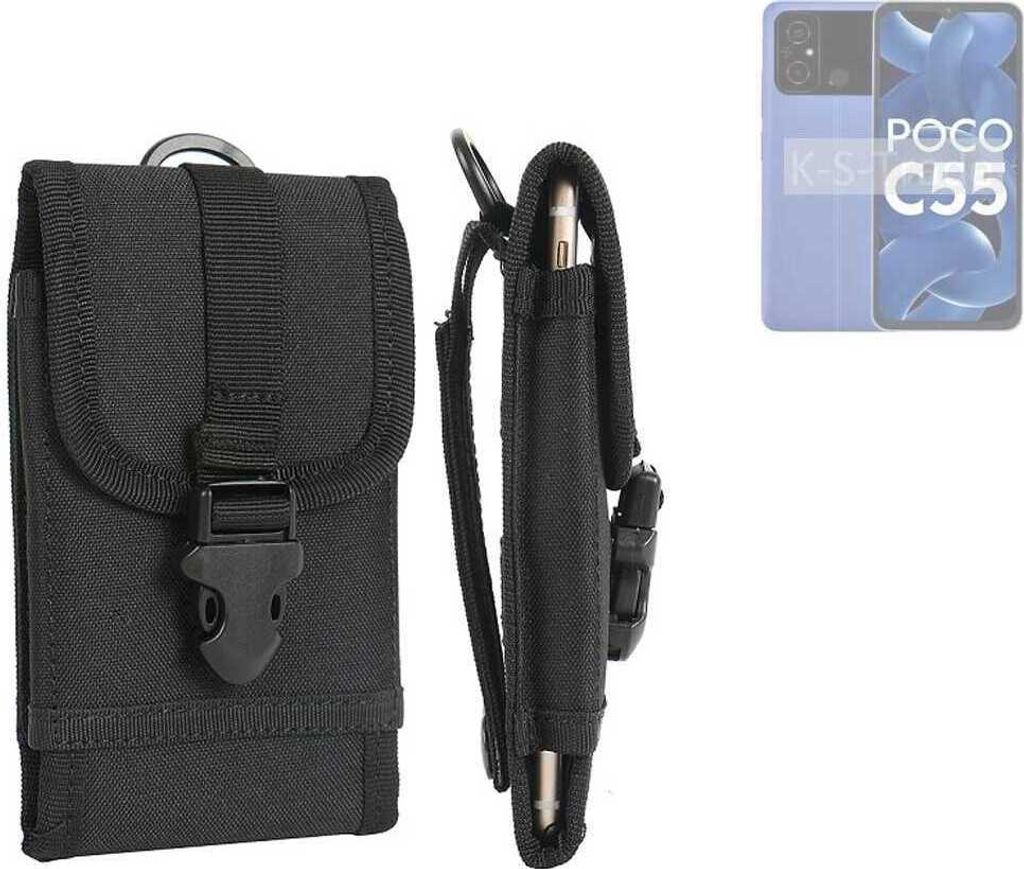K-S-Trade Holster Handy Hülle kompatibel mit POCO C55 Holster Handytasche Gürtel Tasche Schutz Hülle Robust Outdoor schwarz