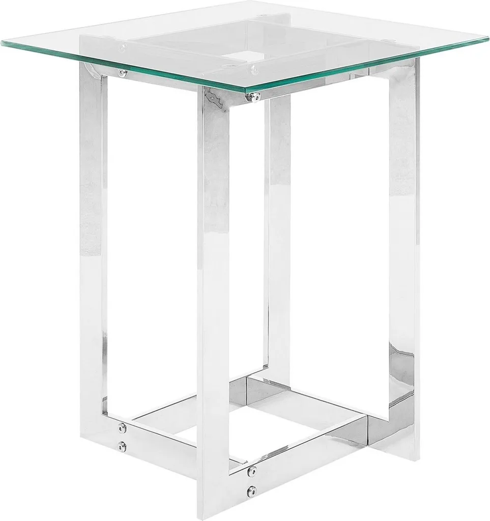 Table d'appoint design pour petit salon verre et argent brillant 40cm