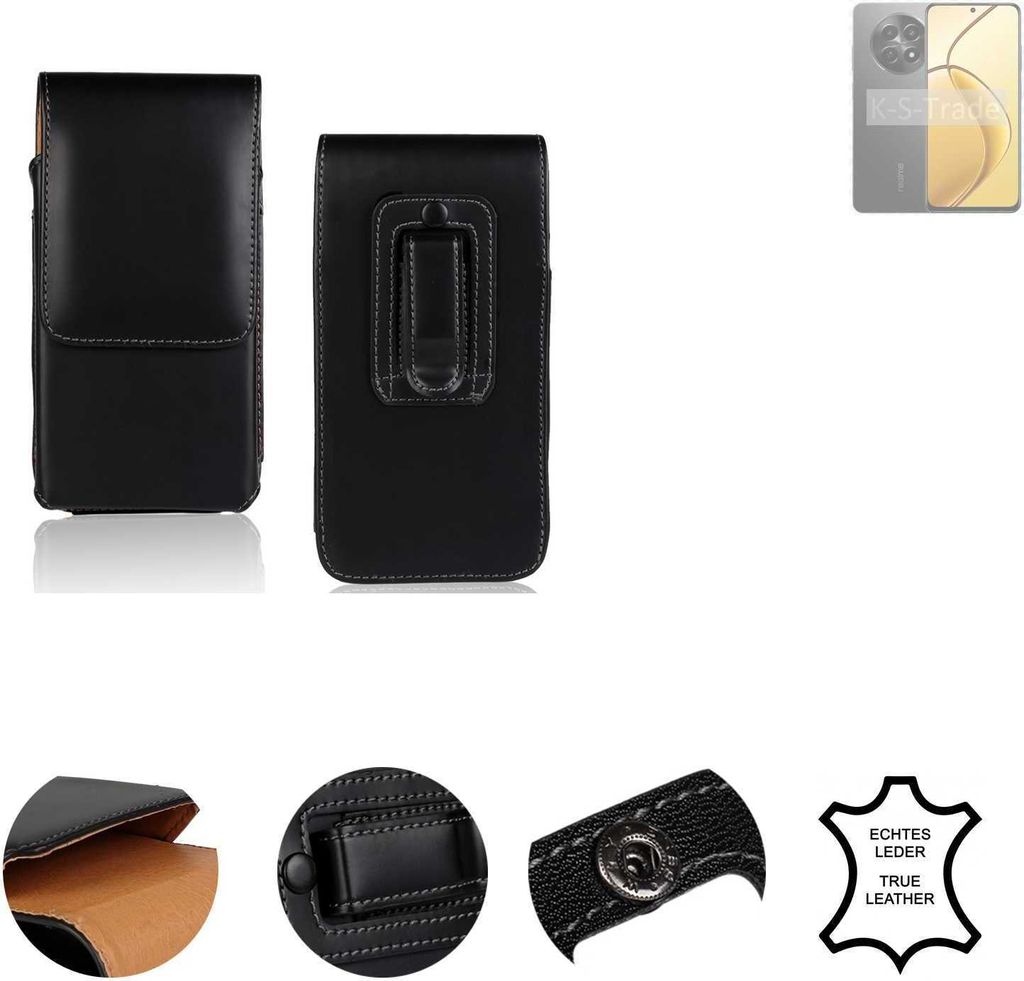 K-S-Trade Holster Gürteltasche Handy Hülle Schutzhülle kompatibel mit Realme C65 5G Handyhülle Leder schwarz, 1x
