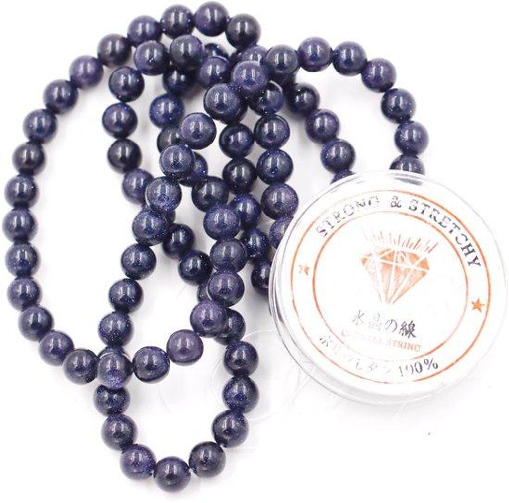 Fukugems is verwijderd. Energiestenen helende armband 10 mm, 76 stuks en 1 rol blauw zandsteen koord