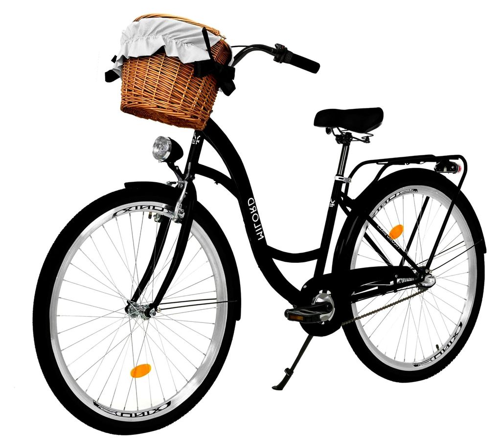 Komfortables Fahrrad mit Weidenkorb, Damenfahrrad, Citybike, Retro, 28 Zoll, Schwarz, 3-Gang