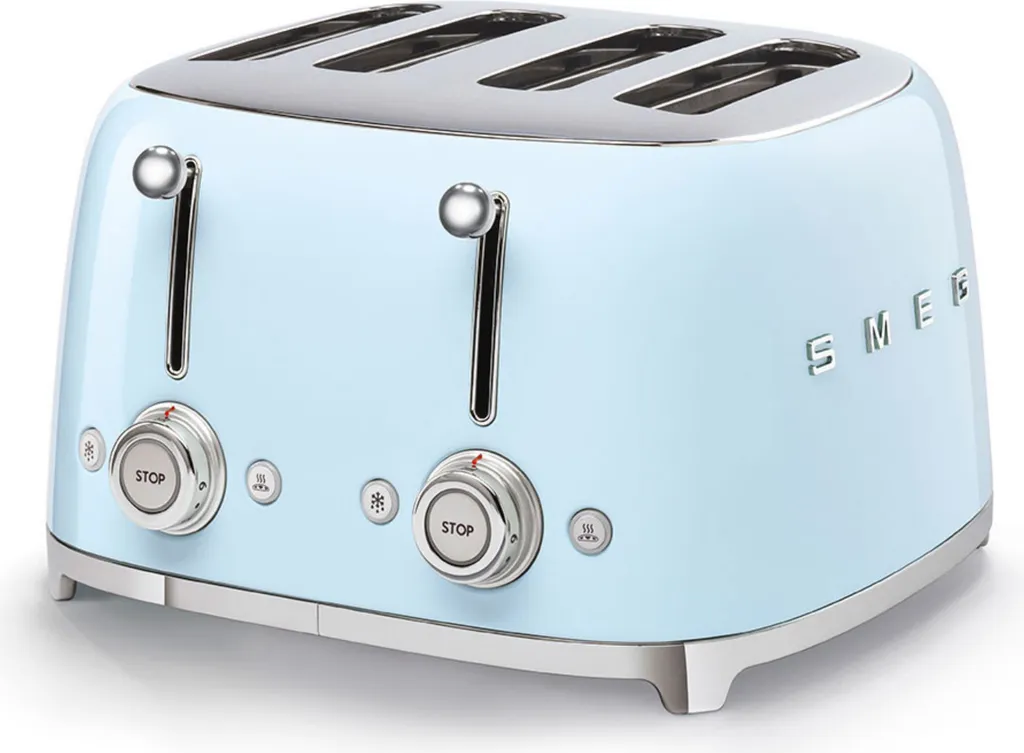 Toasteur Smeg 4 fentes 950W bleu ciel TSF03PBEU avec 6 niveaux dorage