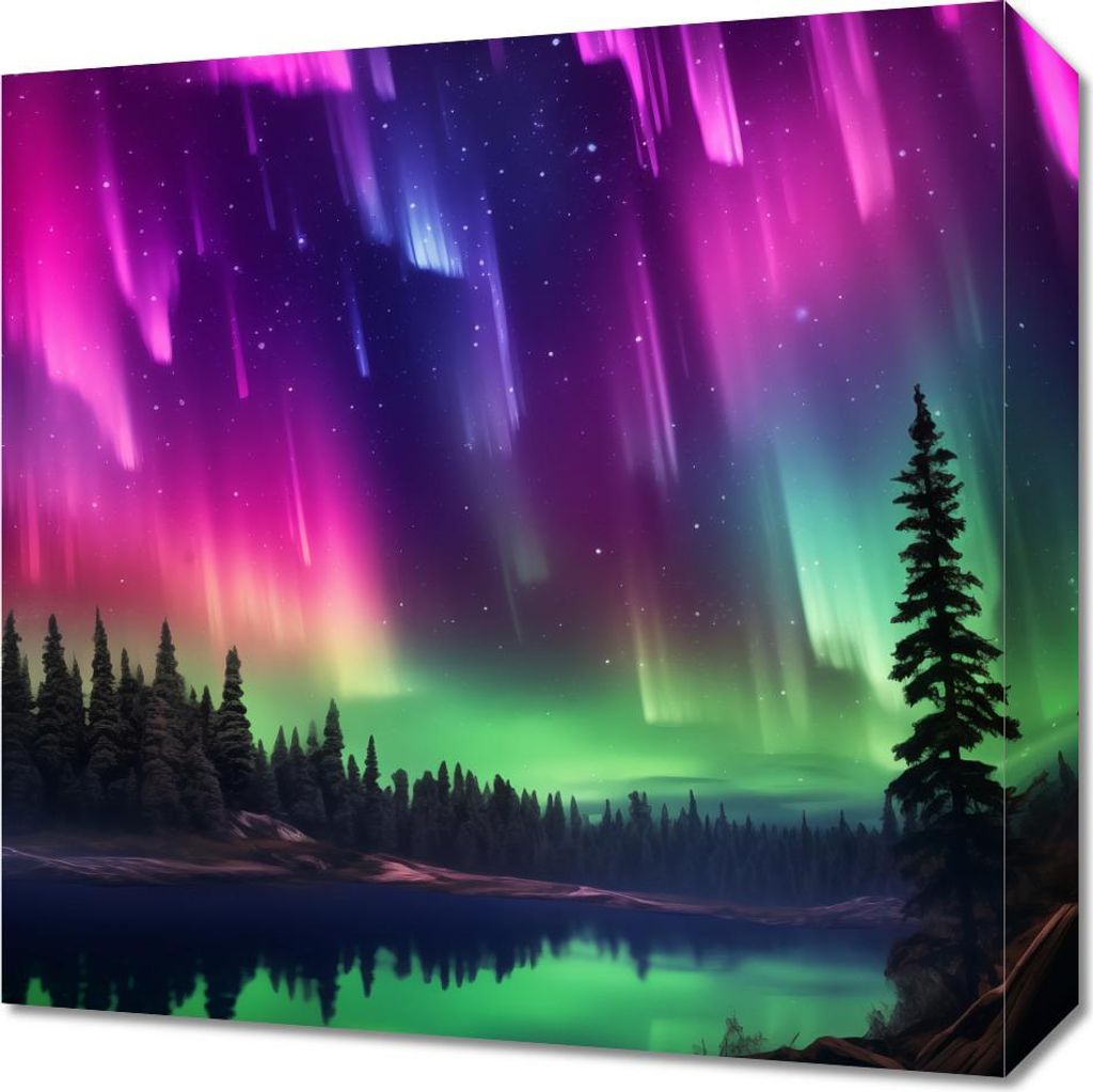 Bild 40x40cm Polarlichter über dem Wald