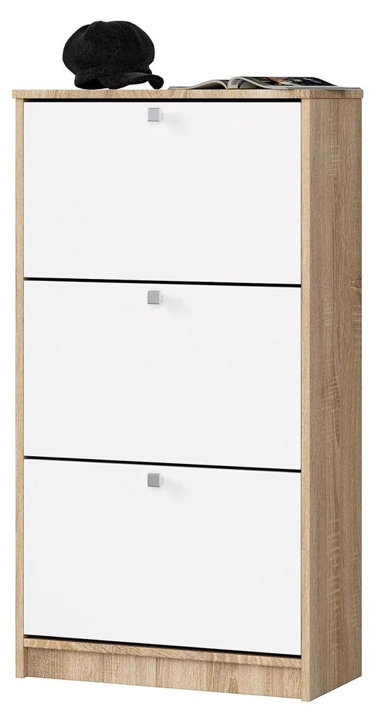 Schuhschrank mit 3 Schuhkippern | Schuhregal geschlossen | Schuhbank | Schuhaufbewahrung | B60 x H113 x T28,5 cm, Gewicht 29 kg | Farbe Sonoma Eich...