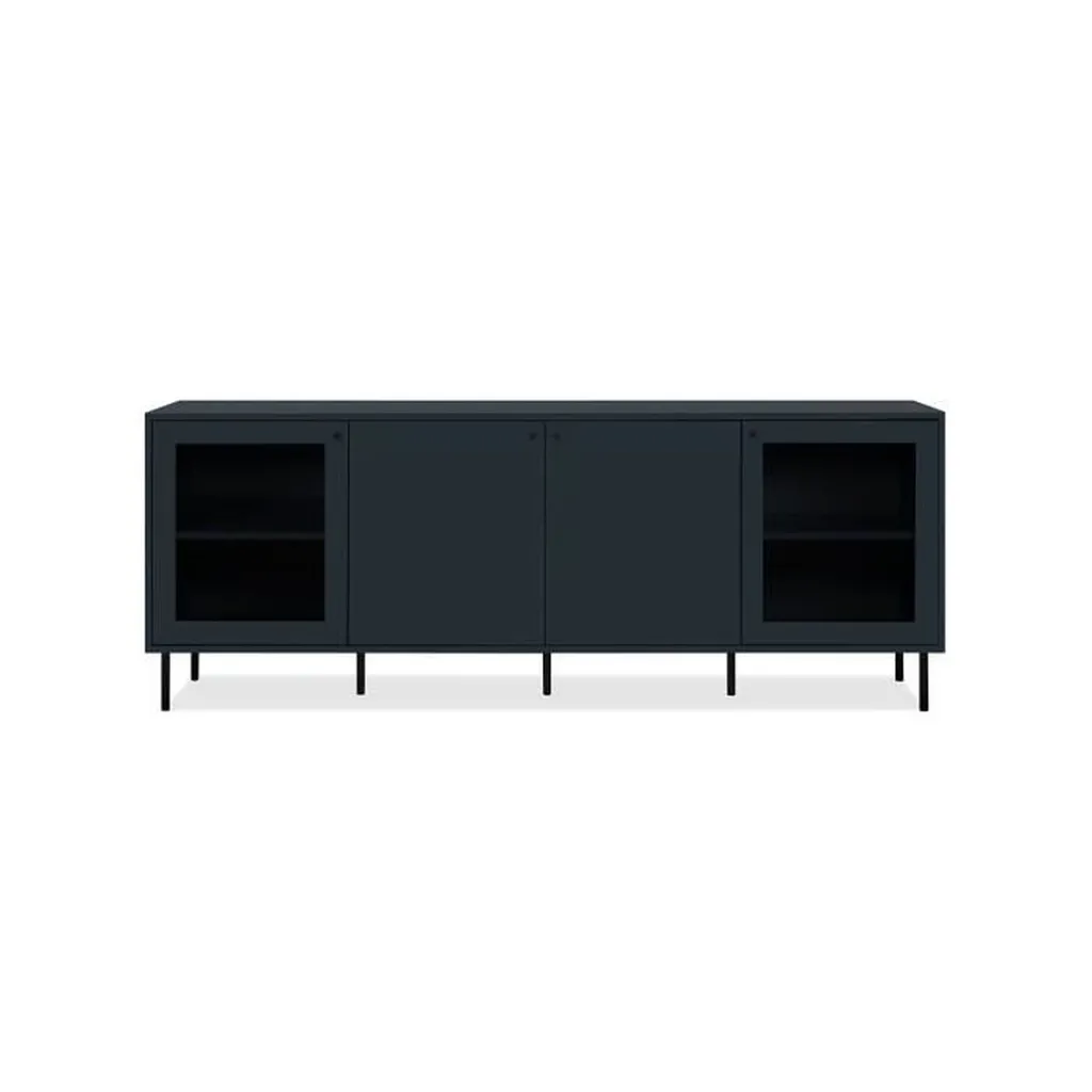 Meuble TV CARACAS Bleu Marine 180cm, 2 Portes Vitrées & Finitions Haut de Gamme