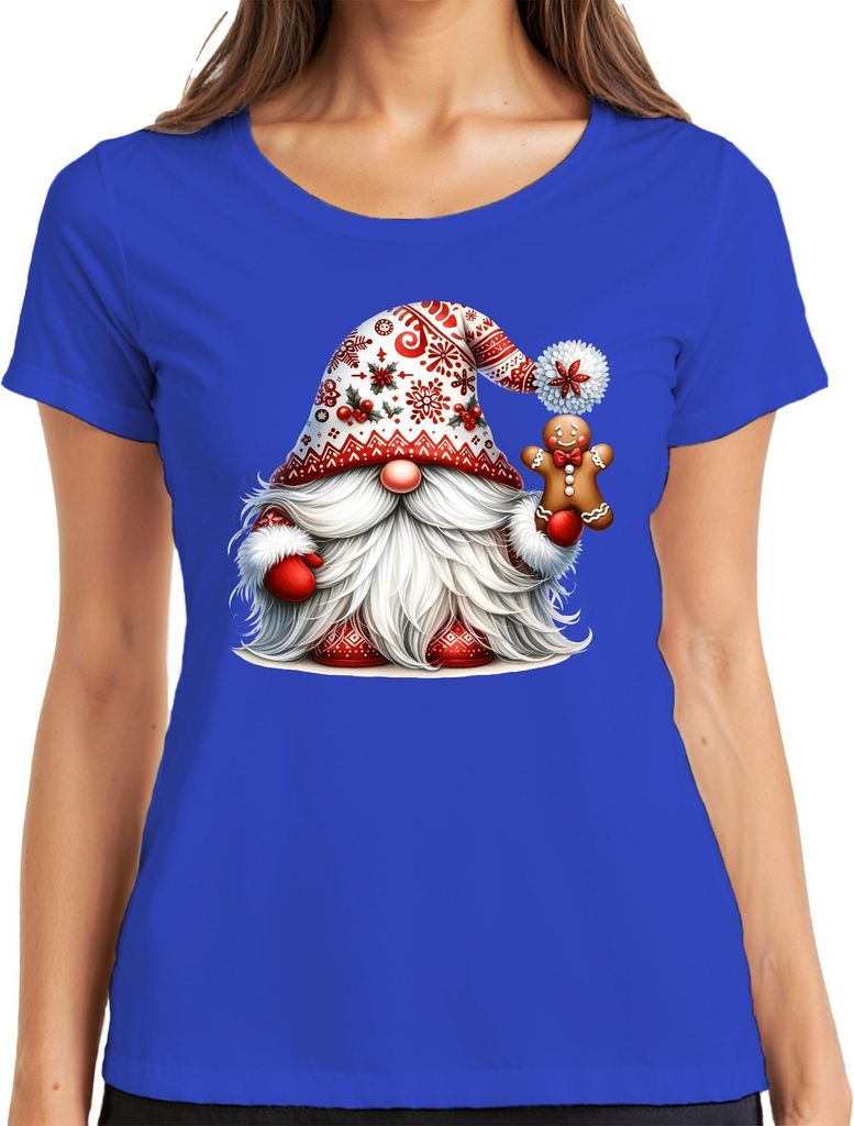 Süßer Weihnachtsmann mit Lebkuchen und winterlichem Design Damen T-Shirt, Blau, S
