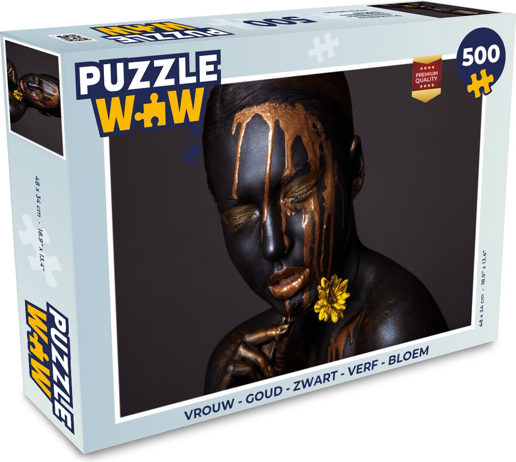MuchoWow Puzzle 500 Teile Frau - Gold - Schwarz - Blume - 500 Teile - Kinder - Selberbauen - Puzzlespiele