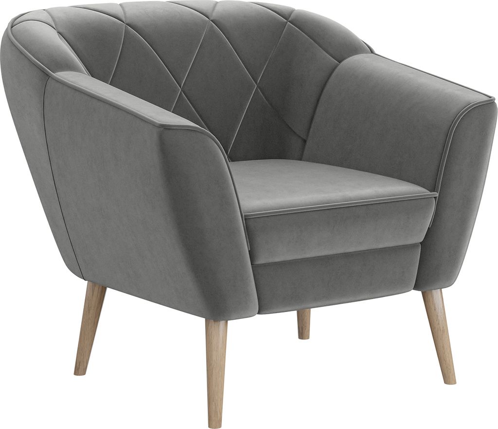 MEBLINI Sofa Sessel für Wohnzimmer - Mini Lounge für eine Person - Loungesessel - Armlehnstuhl - Armchair - GISELA - 1 - Hellgrau Samt
