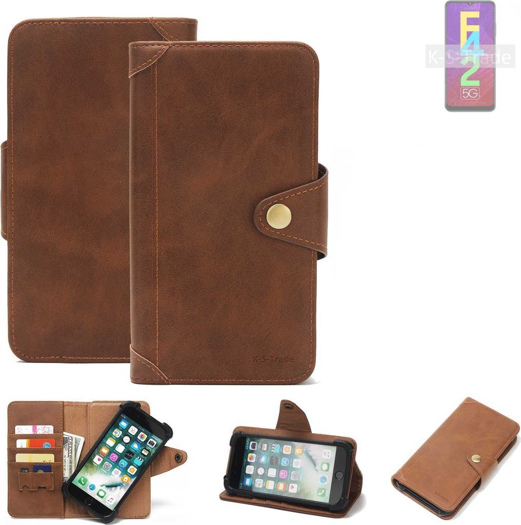 K-S-Trade Handyhülle für Samsung Galaxy F42 5G Schutz Hülle Walletcase Bookstyle Tasche Case Handytasche Wallet Flipcase Cover PolyurethanBraun ...