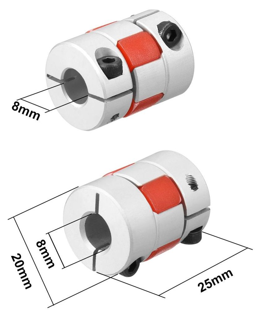 2 Stš¹ck Wellenkupplung 8mm bis 8mm Bohrung L25xD20 Flexibles Kupplungsgelenk fš¹r Servo-Schrittmotor