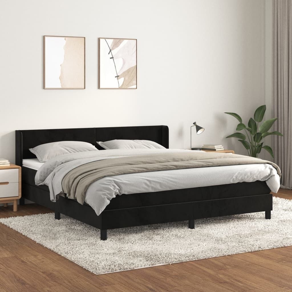 The Living Store Boxspringbett mit Matratze Schwarz 160x200 cm Samt