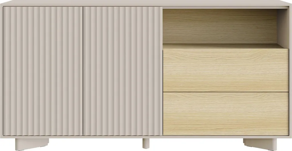 Buffet Gris Cachemire 156 cm Distria avec Façade Rainurée Style Chêne