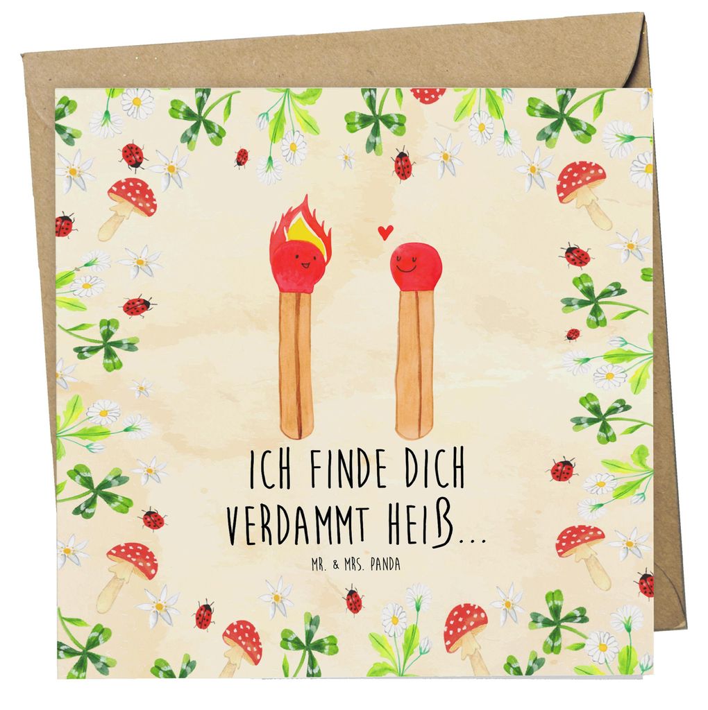 Mr. & Mrs. Panda Klappkarte Streichhölzer - Naturpapier - Geschenk, Freundin, Glückwunschkarte, doppelkarte, anlasskarte, Grußkarte, faltkarte, ...