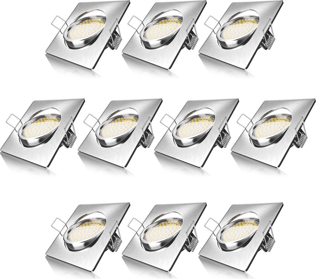 Brandson 10x LED Einbaustrahler in Edelstahl Optik, schwenkbarer Deckenspot mit 320 Lumen / Warmweiß