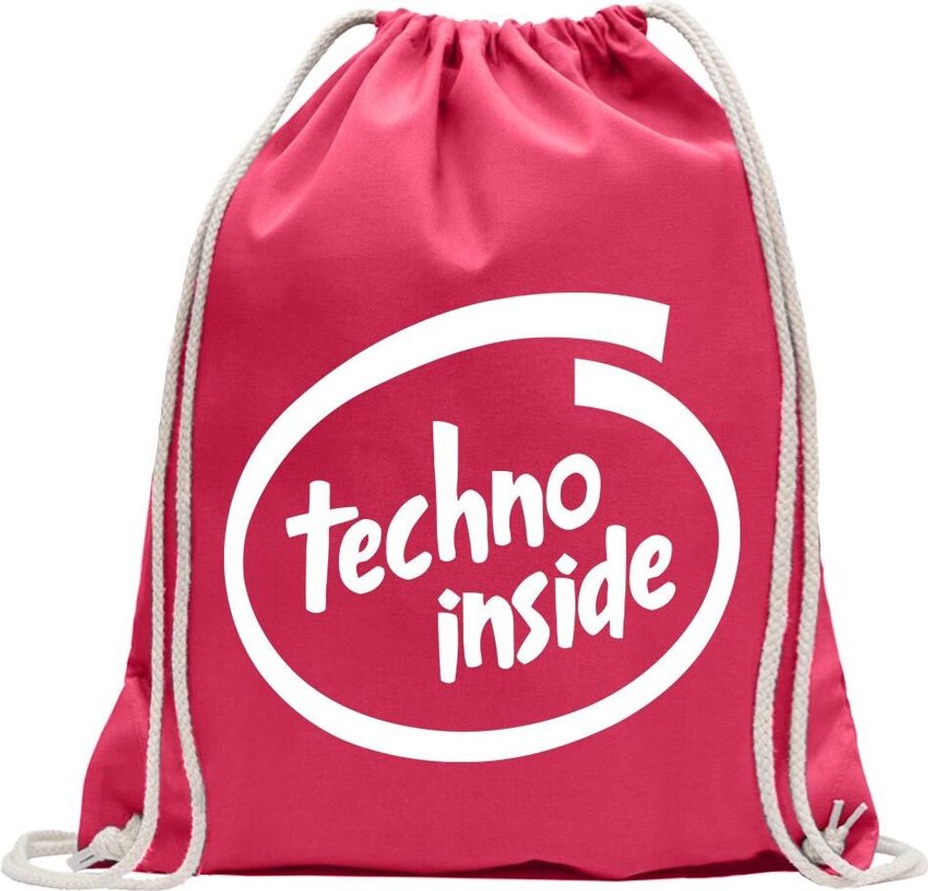 Kiwistar - Turnbeutel - pink - Techno inside - Fun Rucksack Sport Beutel Gymsack Baumwolle mit Ziehgurt