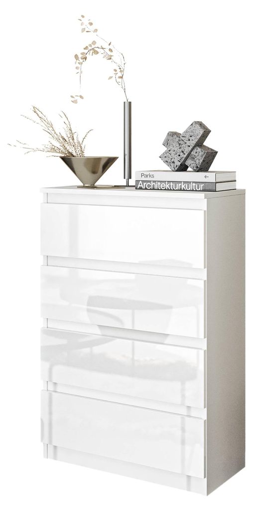 Commode blanche, finition mate ou brillante, avec 4 tiroirs Image du produit 
