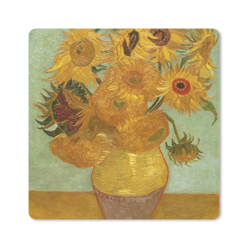 MuchoWow Mauspad Mousepad Sonnenblumen - Vincent van Gogh 30x30 cm - Mousepads - Maus Mat - Pad - Mausunterlage - Gaming