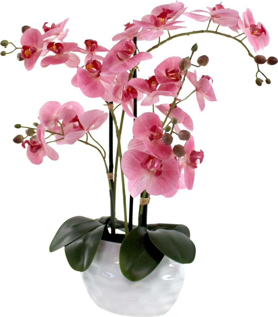 Kunst-Pflanze Orchidee ovaler Topf weiß hochglanz und rosa Produktbild 