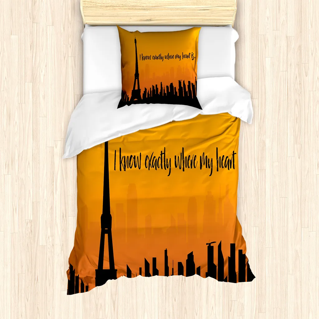 Loussiesd Set Copripiumino Parigi Con Torre Eiffel – 135x200 Cm, Nero/grigio, Microfibra, Stile Vintage Gotico