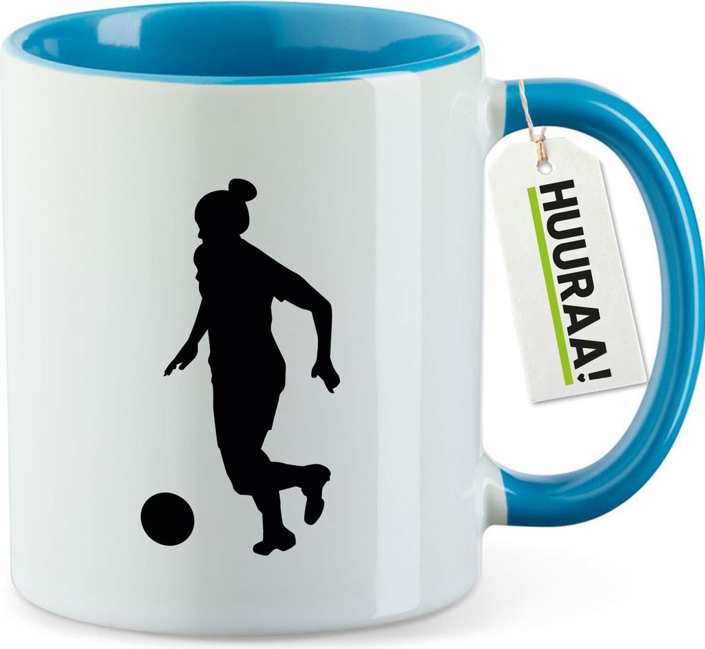Huuraa Kaffeetasse Soccer Fußball 330ml Blau Keramik Kaffeebecher Geschenkidee