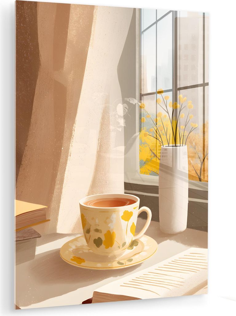 MuchoWow Glasbilder - Bilder auf Wandbild - Foto auf Glas Tee - Buch - Tee - Herbst 30x40 cm Wanddekoration aus Glas - Acrylglasbild - Acrylbilder ...