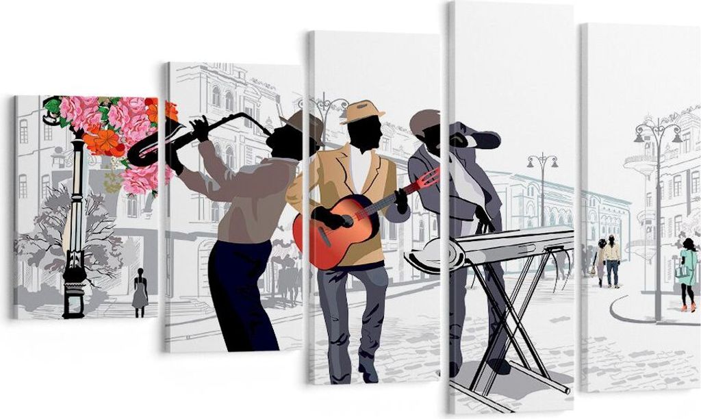 Bild auf Leinwand - Leinwandbild - Musik Instrumente Straße Stadt - 100x60cm - Wand Bild - Wanddeko - Leinwanddruck - Bilder - Kunstdruck - Wandde...