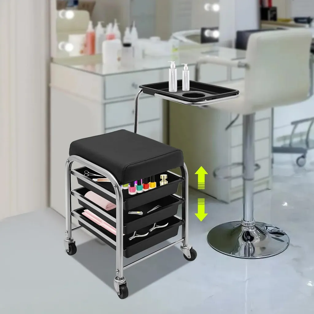 Desserte de salon esthétique à roulettes avec support outils ajustable - 4