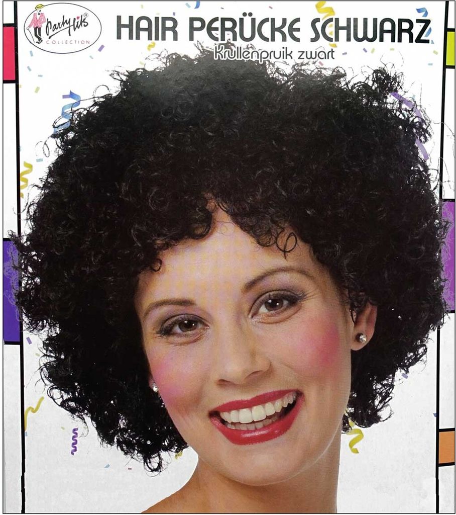 Schwarze 70er Jahre Perücke für Damen und Herren Produktbild 