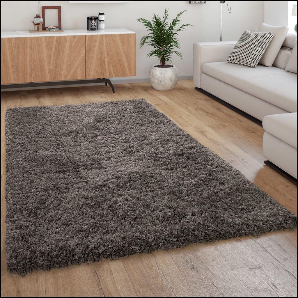 Hochflor Teppich Shaggy Unifarben Schlafzimmer schmutzabweisend Anthrazit Rechteckig 80x150 | 100% Polyester | Florhöhe: 70 mm | pflegeleicht
