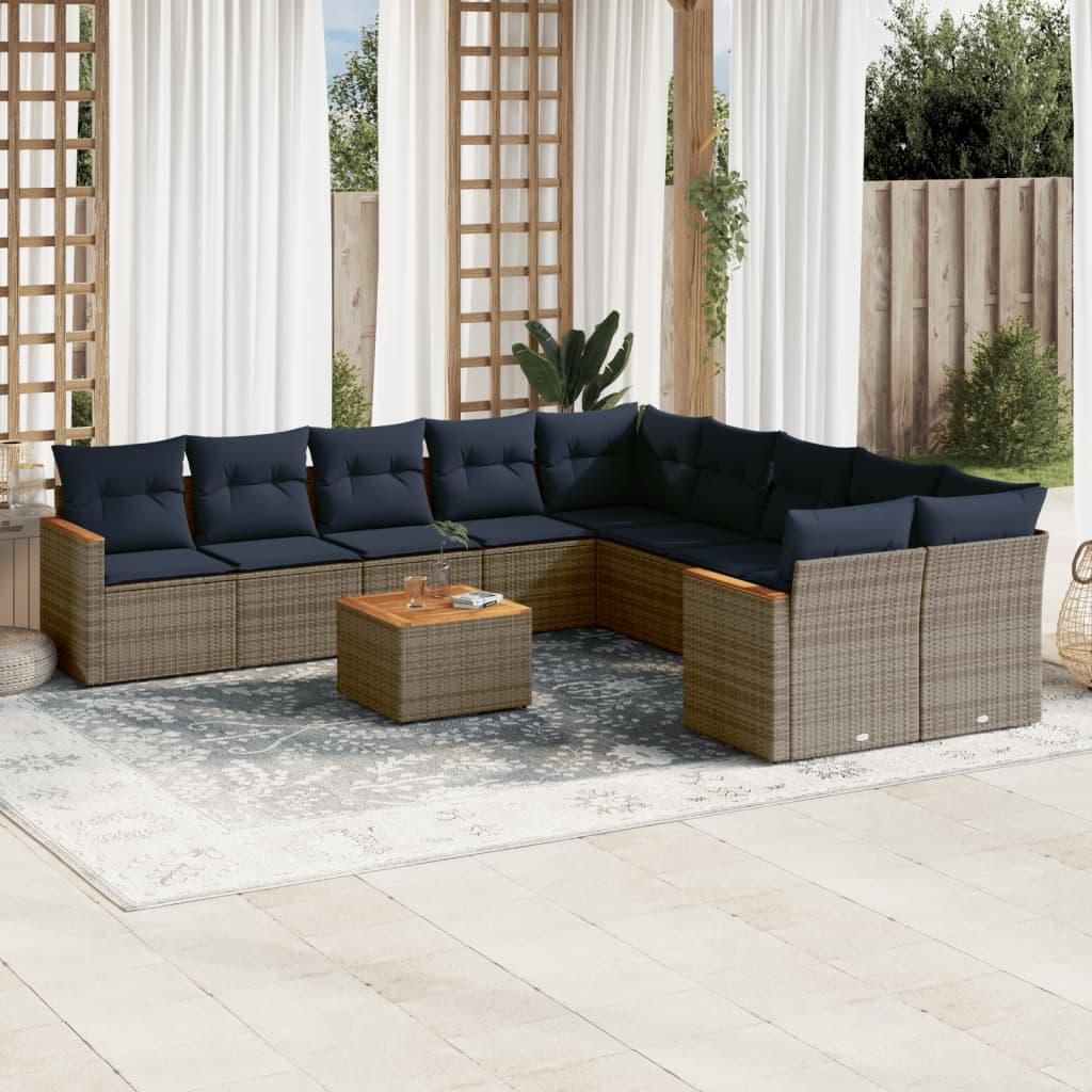 Maison Exclusive - 11-teiliges Gartensofa-Set mit Kissen, grau, Polyrattan