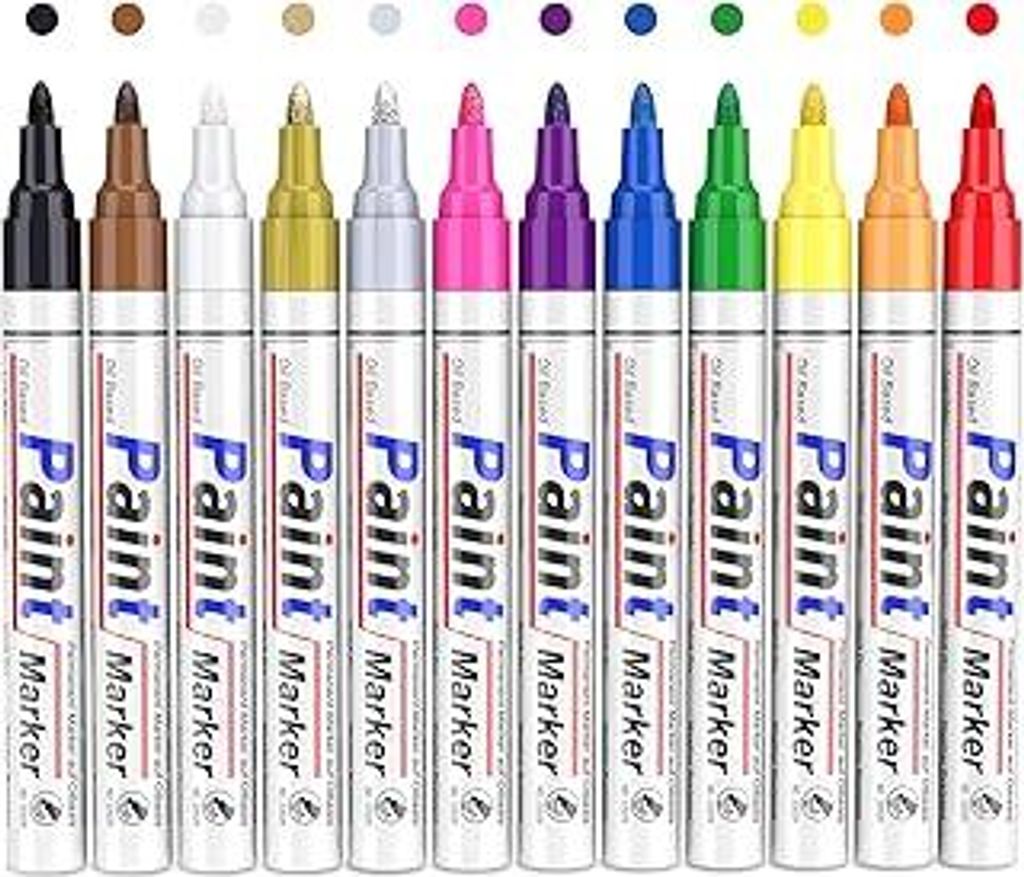 Lackstifte Permanent Marker Wasserfeste Stifte: 12 Farben Lack Stifte und Lackstifte zum Zeichnen auf Stein, Metall, Kunststoff, Tassen, Holz, Kera...