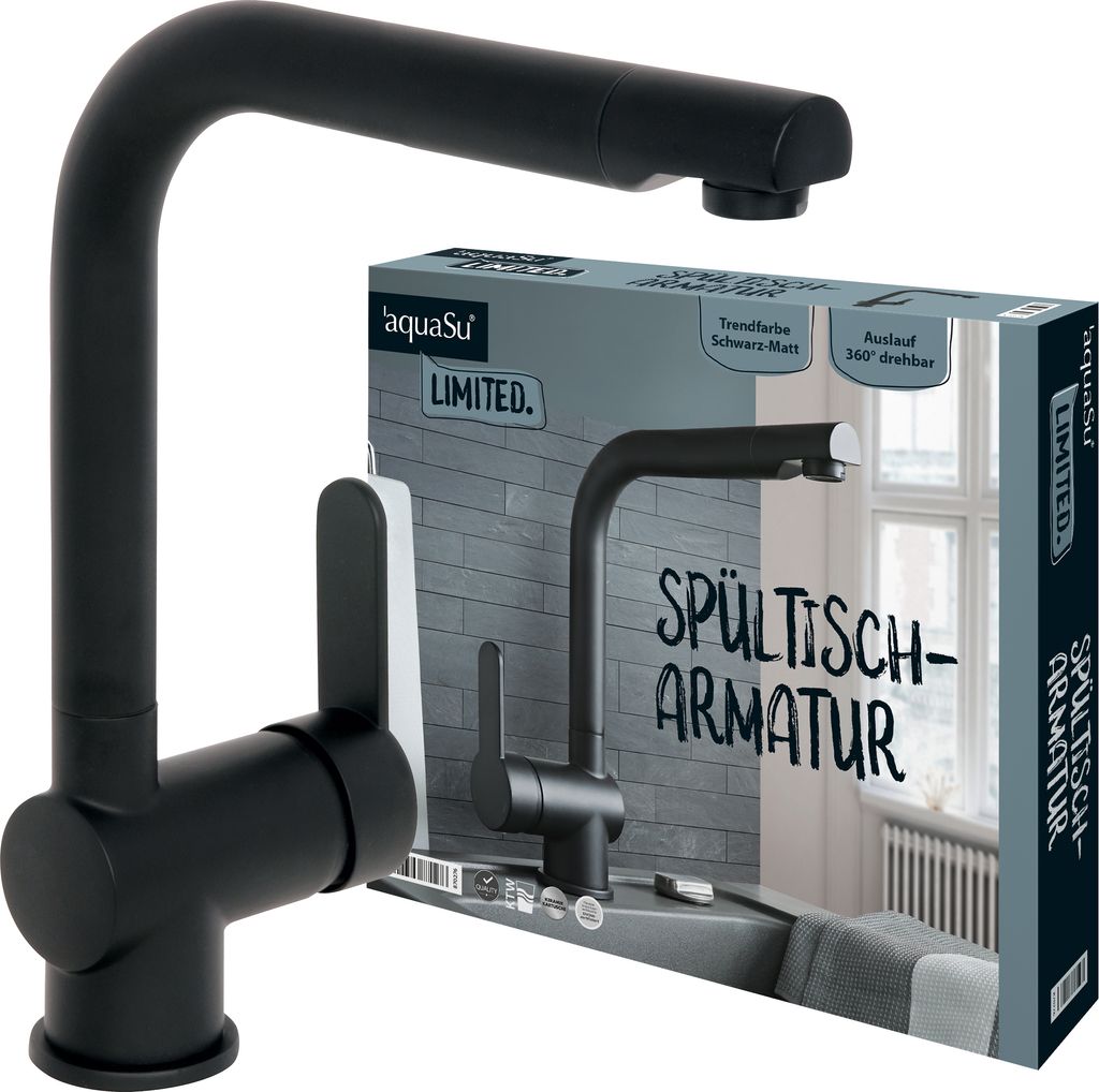 aquaSu Limited Küchenarmatur Spüle, Kosten-sparende Kaltwassermittelstellung, Spültischarmatur Auslauf drehbar, Wasserhahn Küche, Keramikkart...