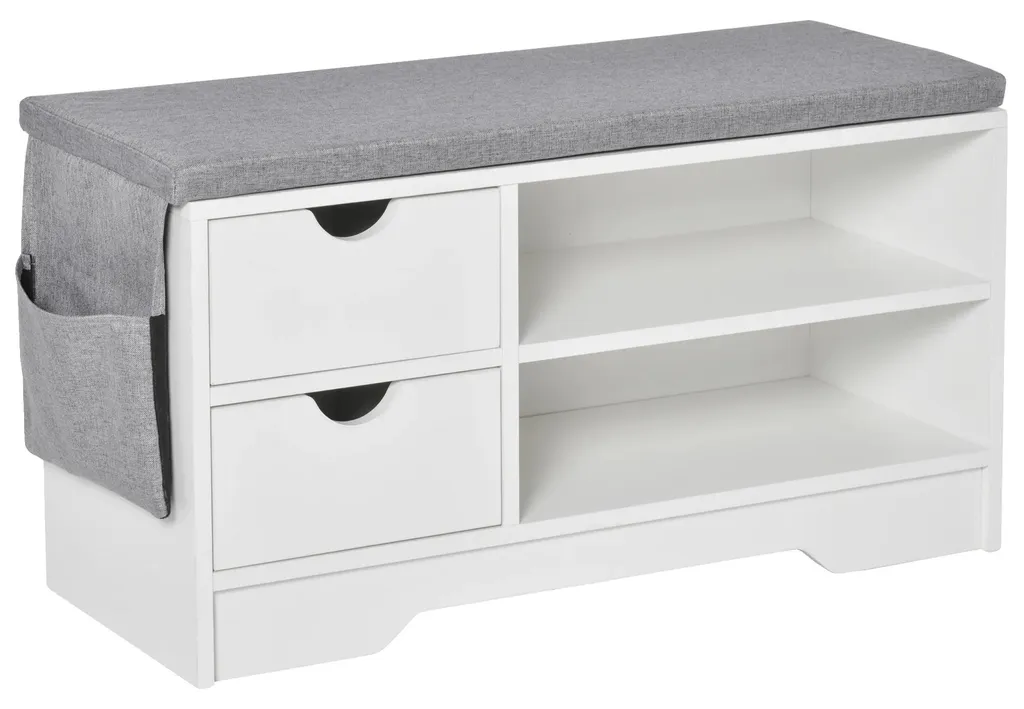 Banc à chaussures blanc et gris 80,5 cm avec rangement pratique moderne