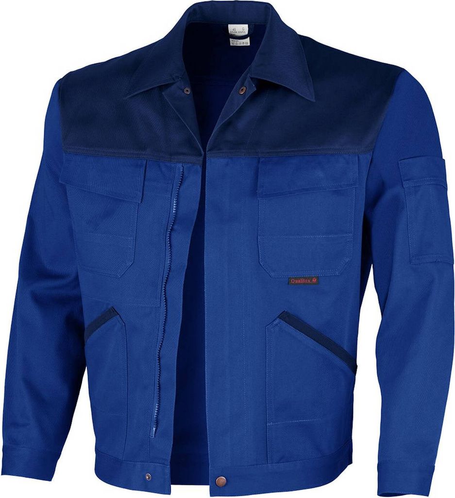 Qualitex Arbeitsjacke - stylische Werkstattjacke - faserverstätkt - xtra strapazierfähig - in Farbe: kornblau/marine - Herren: 106
