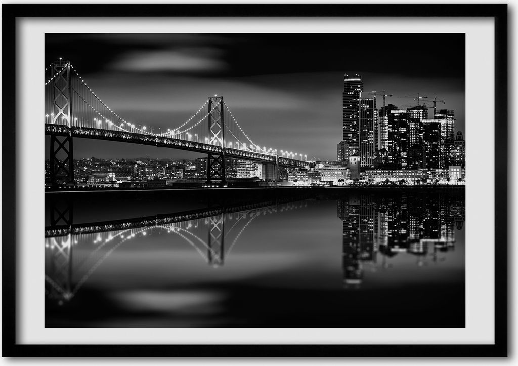 Bild - Bilderrahmen - 100 cm x 70 cm - MDF - Rahmen - Foto - Wandkunst San Francisco in der Nacht