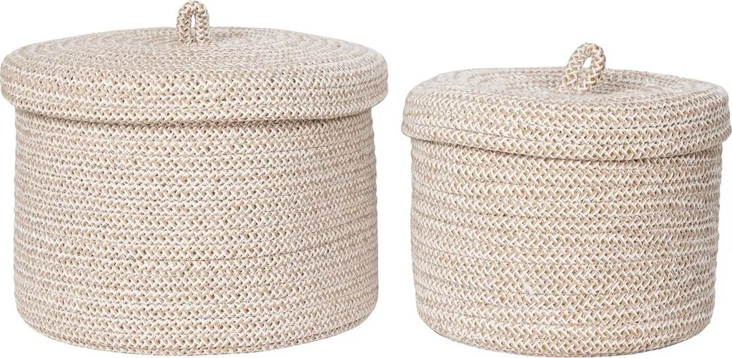 Boîte de Rangement Salle de Bain et Chambre : Paniers en Coton Beige Rootz