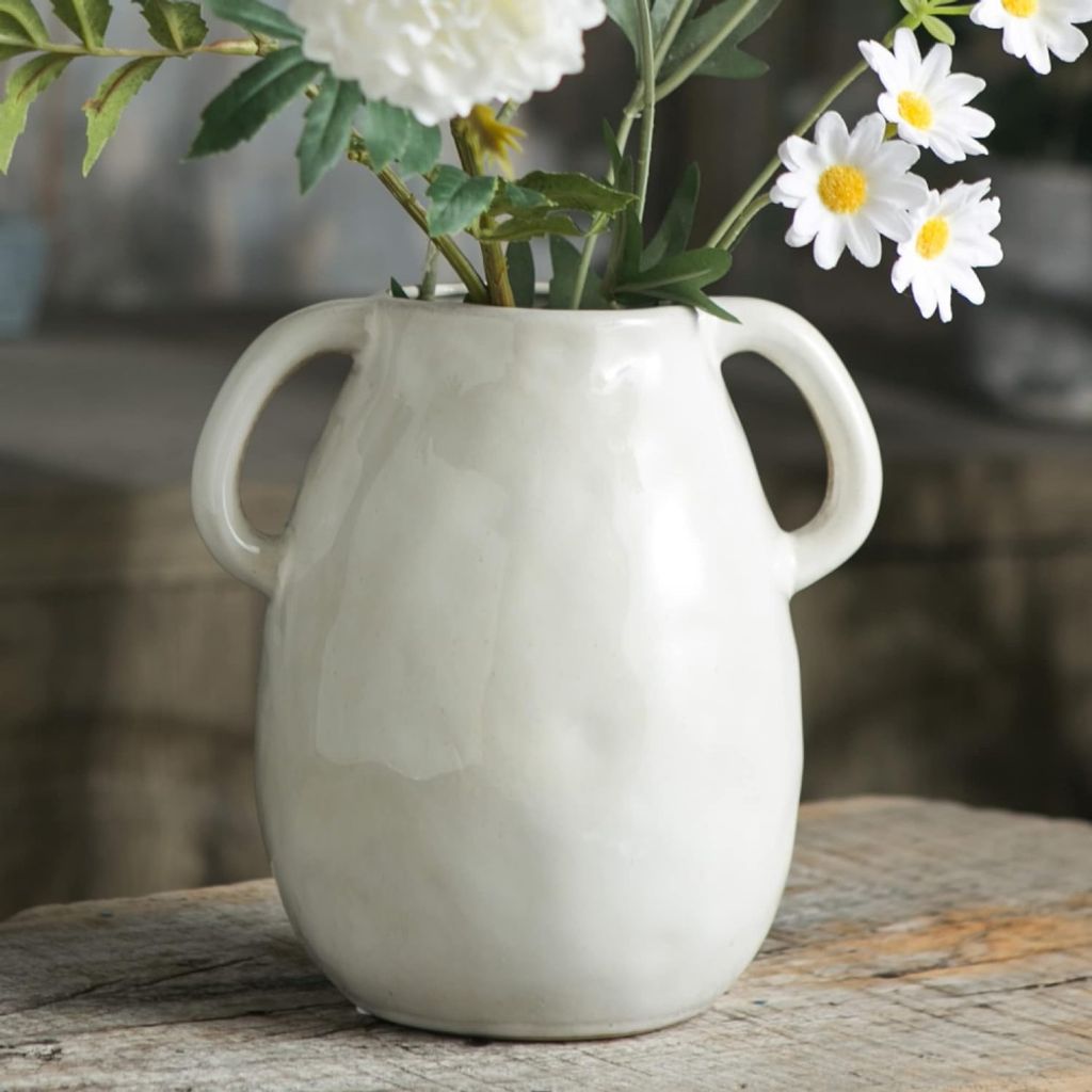 Weiße Keramikvase mit 2 Griffen Modernes Bauernhaus Home Decor
