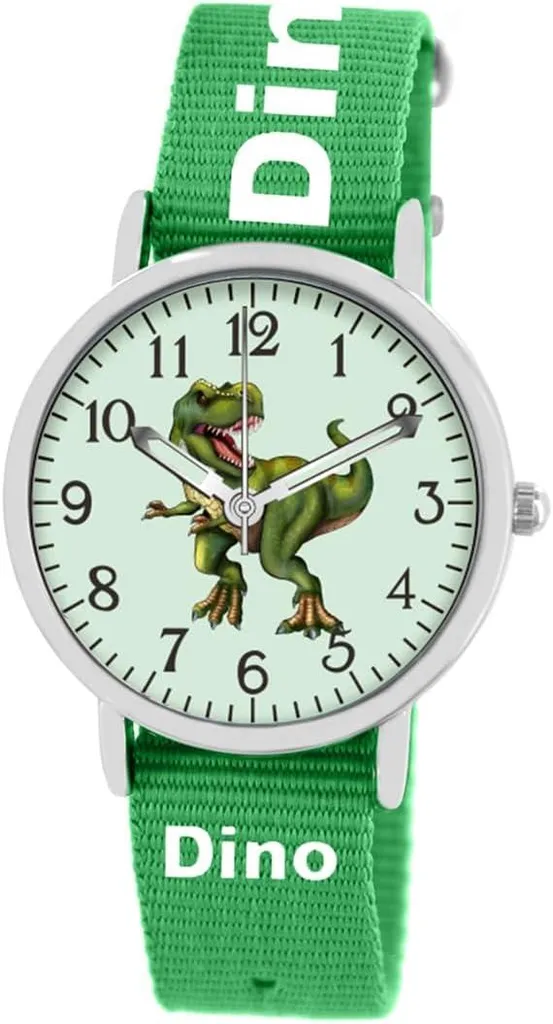 Avventuroso orologio da polso per bambini con motivo T-Rex 5 ATM impermeabile, quadrante fluorescente, cinturino in nylon lavabile, ideale per i piccoli esploratori!