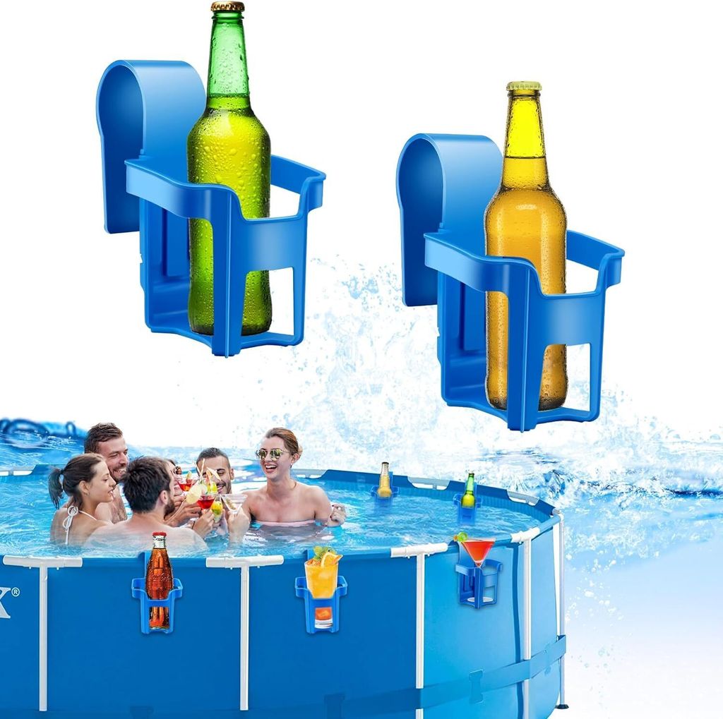 People enjoying themselves in a pool with drinks.