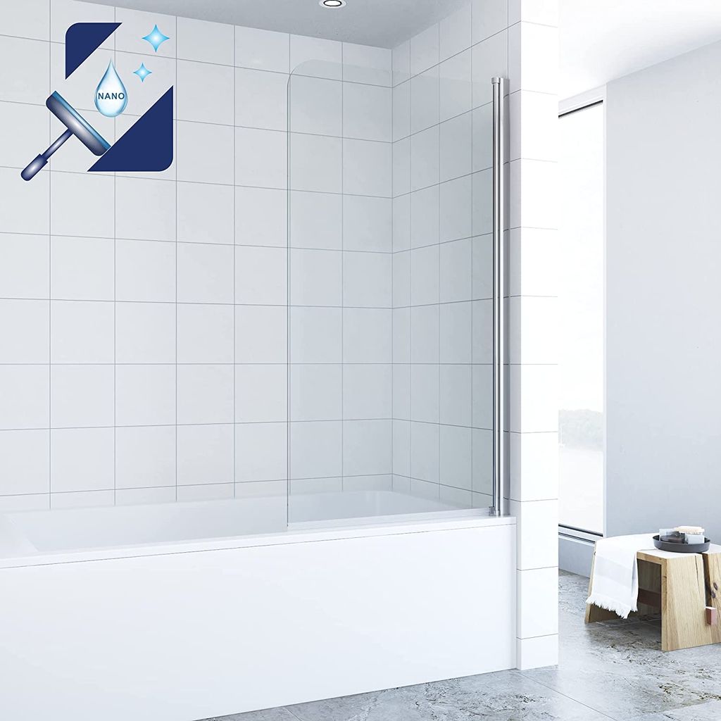Badewannenaufsatz 80x140cm Duschabtrennung Duschwand Glaswand Spritzschutzwand für Badewanne 5 mm ESG-Sicherheitsglas Nano Beschichtung
